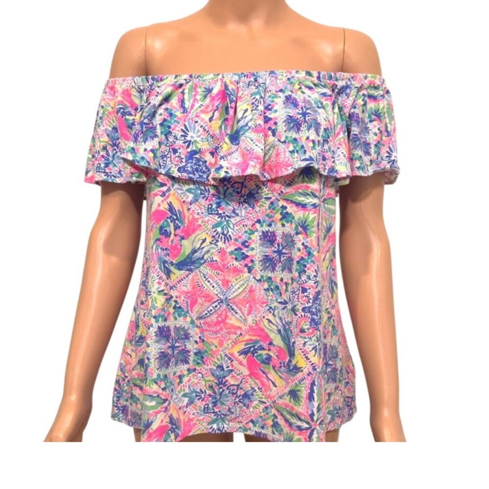 Lilly Pulitzer M La Fortuna Dancing On Deck off shoulder ruffle top TS 3109